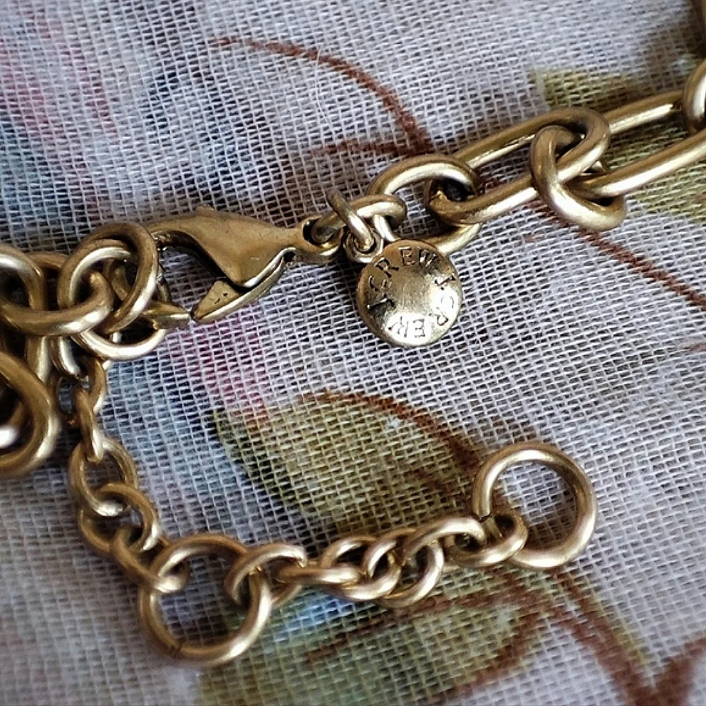 J. CREW Brand Transparent Taupe Lucite Link Wet Looking Brass Tone Necklace EUC